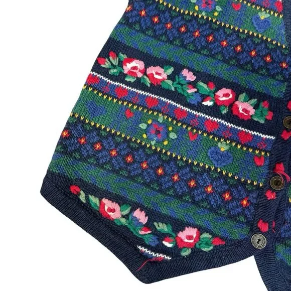 Vintage Erika Fair Isle Cottage Dark Floral Sweater Vest Size M Holiday Vintage - Picture 4 of 10